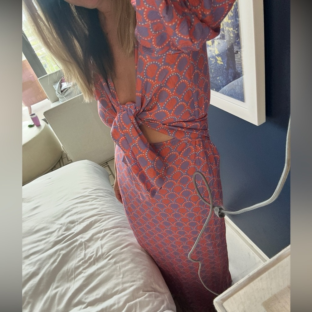 Beach Riot dress with seashell pattern and peep hole tie front